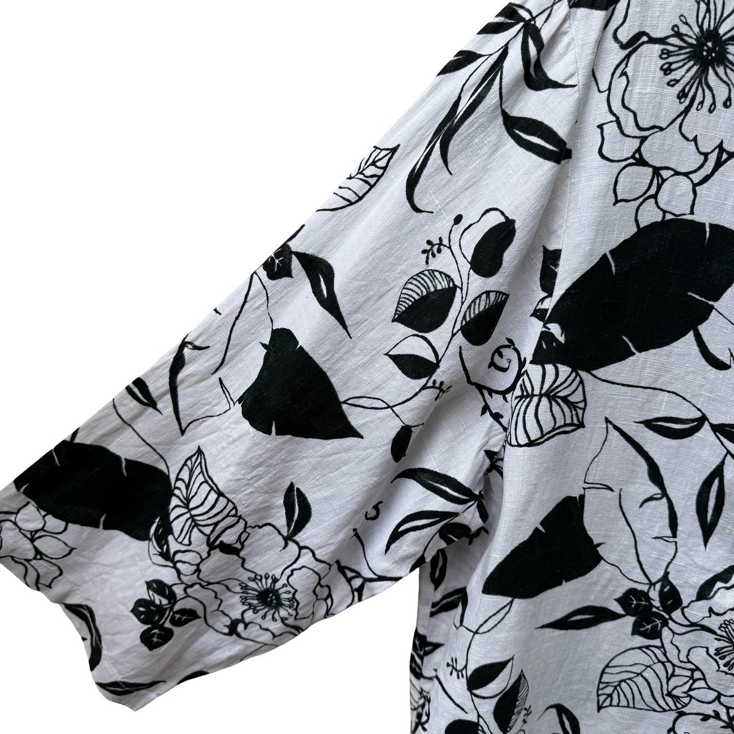 Hot Cotton Marc Ware Coastal Lagenlook Minimalist Linen Floral Tunic Blouse 1X