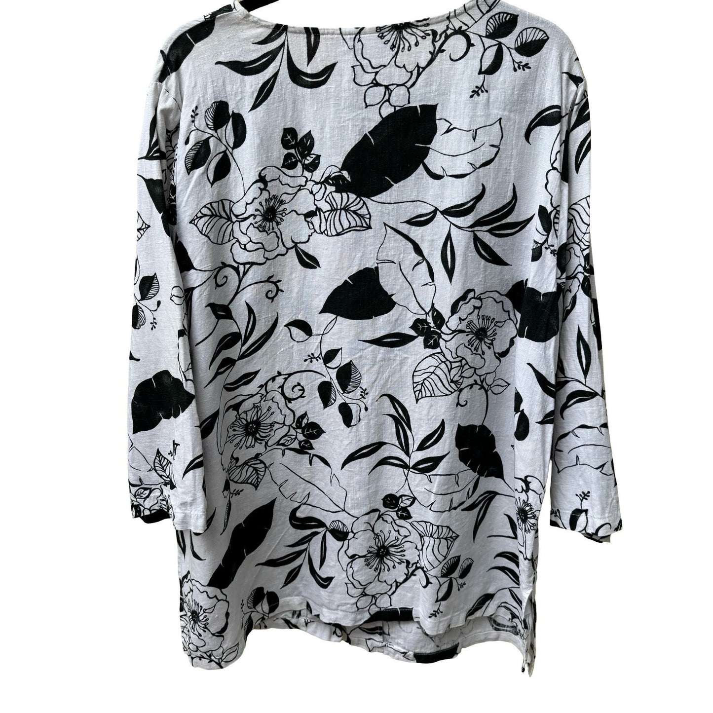 Hot Cotton Marc Ware Coastal Lagenlook Minimalist Linen Floral Tunic Blouse 1X