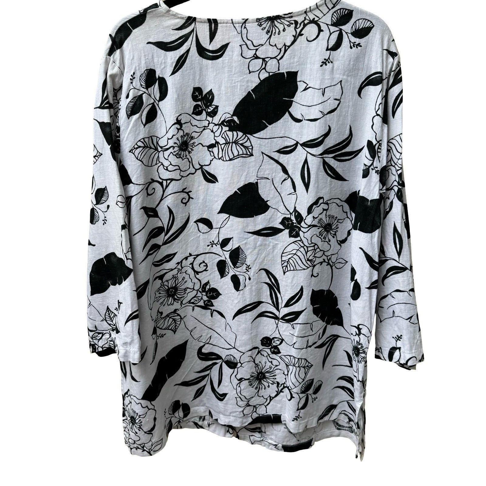 Hot Cotton Marc Ware Coastal Lagenlook Minimalist Linen Floral Tunic Blouse 1X