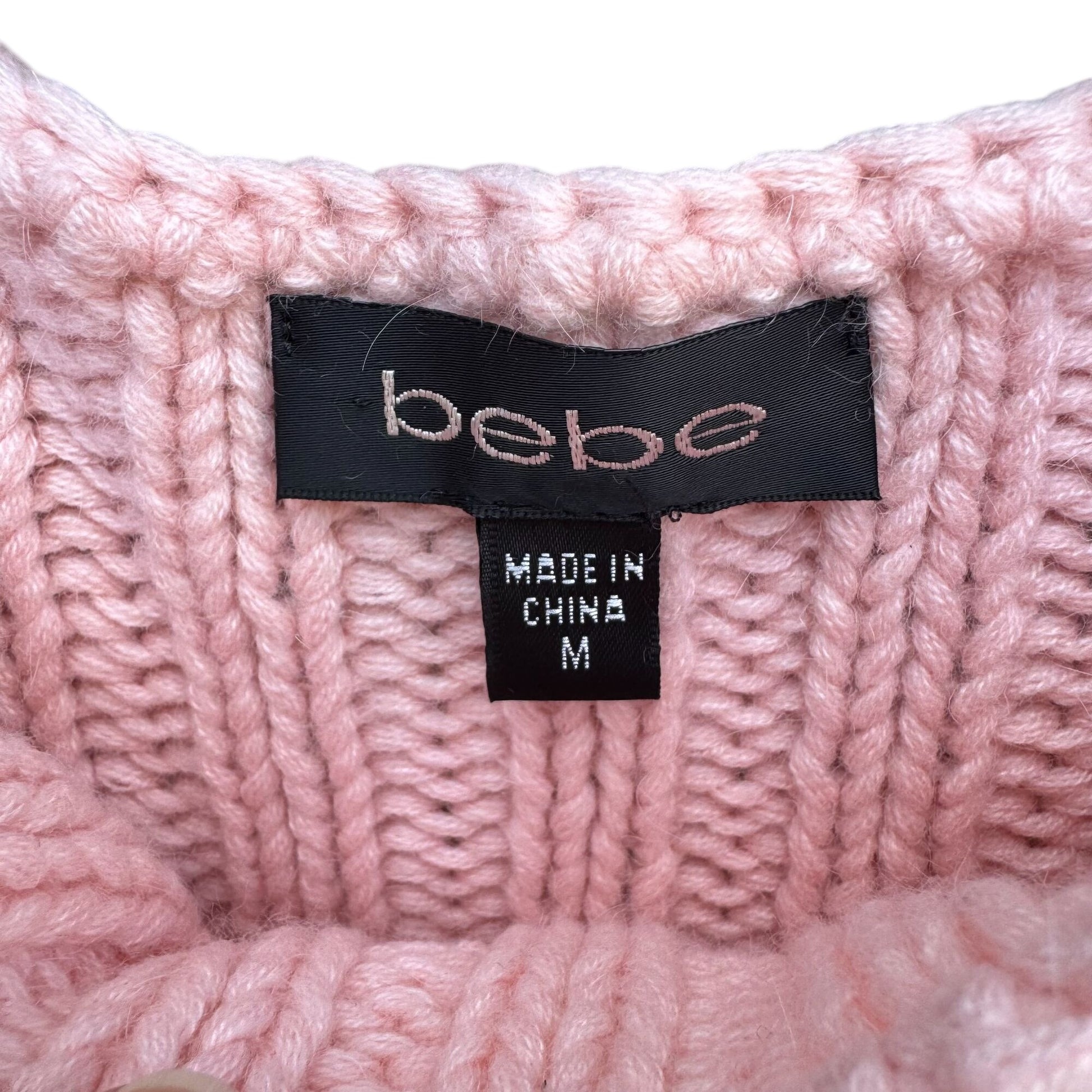 Bebe Womens Cable Knit Scoop Neck Angora Wool Batwing 3/4 Sleeve Knit Sweater M