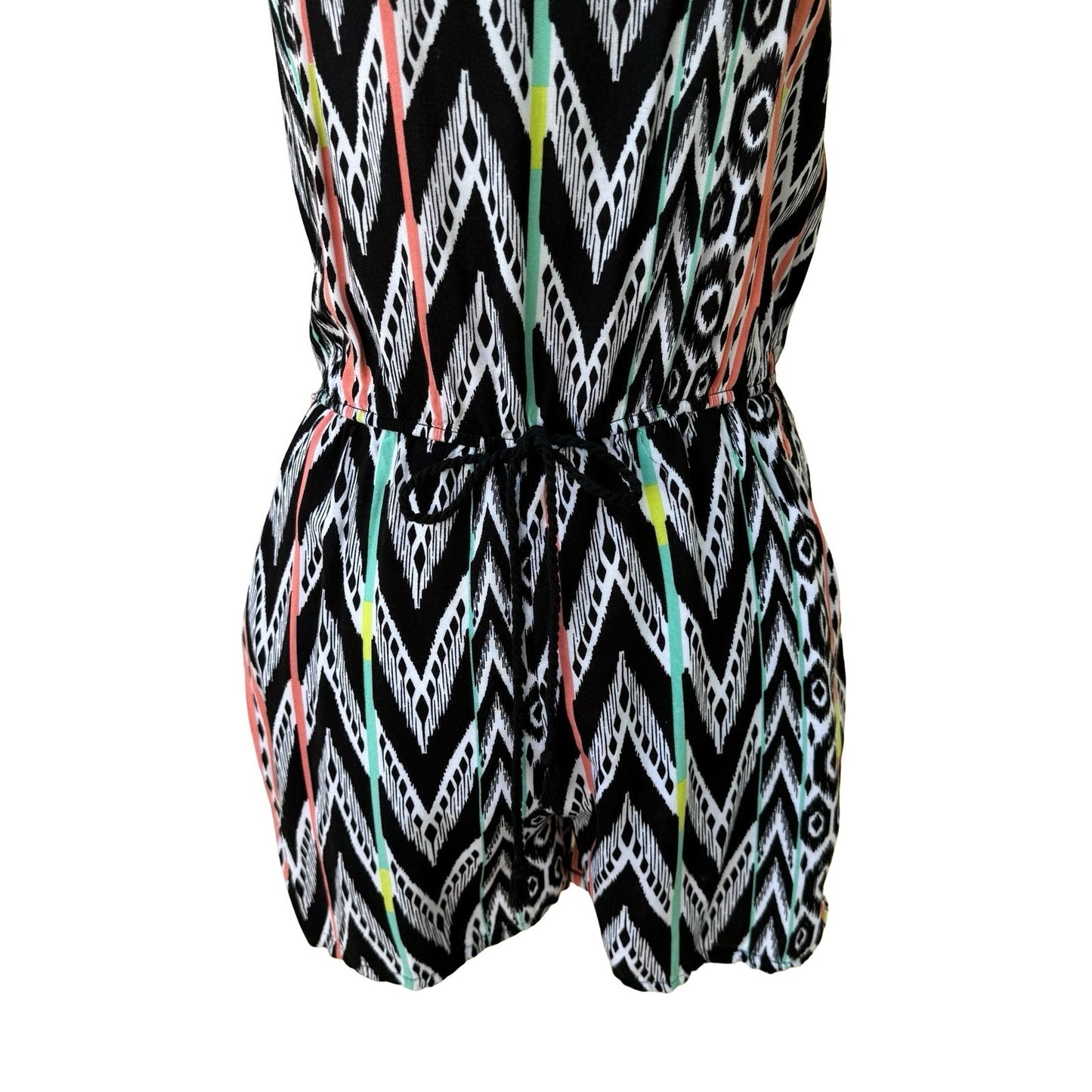 Helix Y2K Boho Festival Ikat Geometric Romper Summer Beach Black Pink Womens S/M