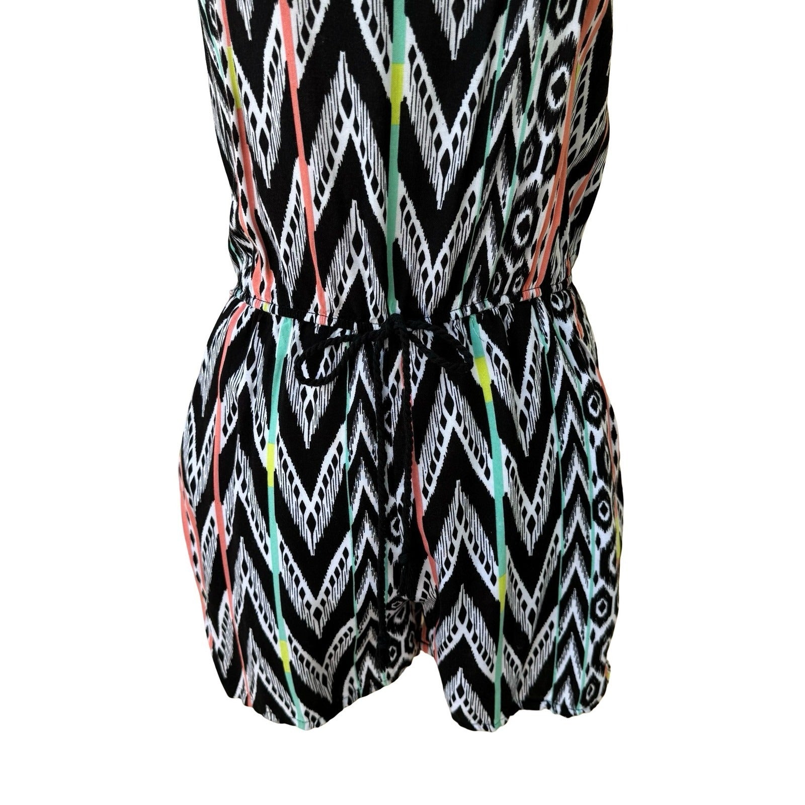 Helix Y2K Boho Festival Ikat Geometric Romper Summer Beach Black Pink Womens S/M