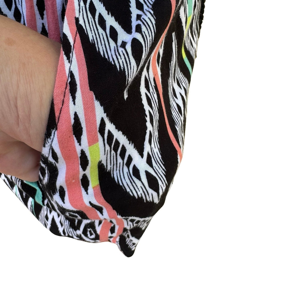 Helix Y2K Boho Festival Ikat Geometric Romper Summer Beach Black Pink Womens S/M