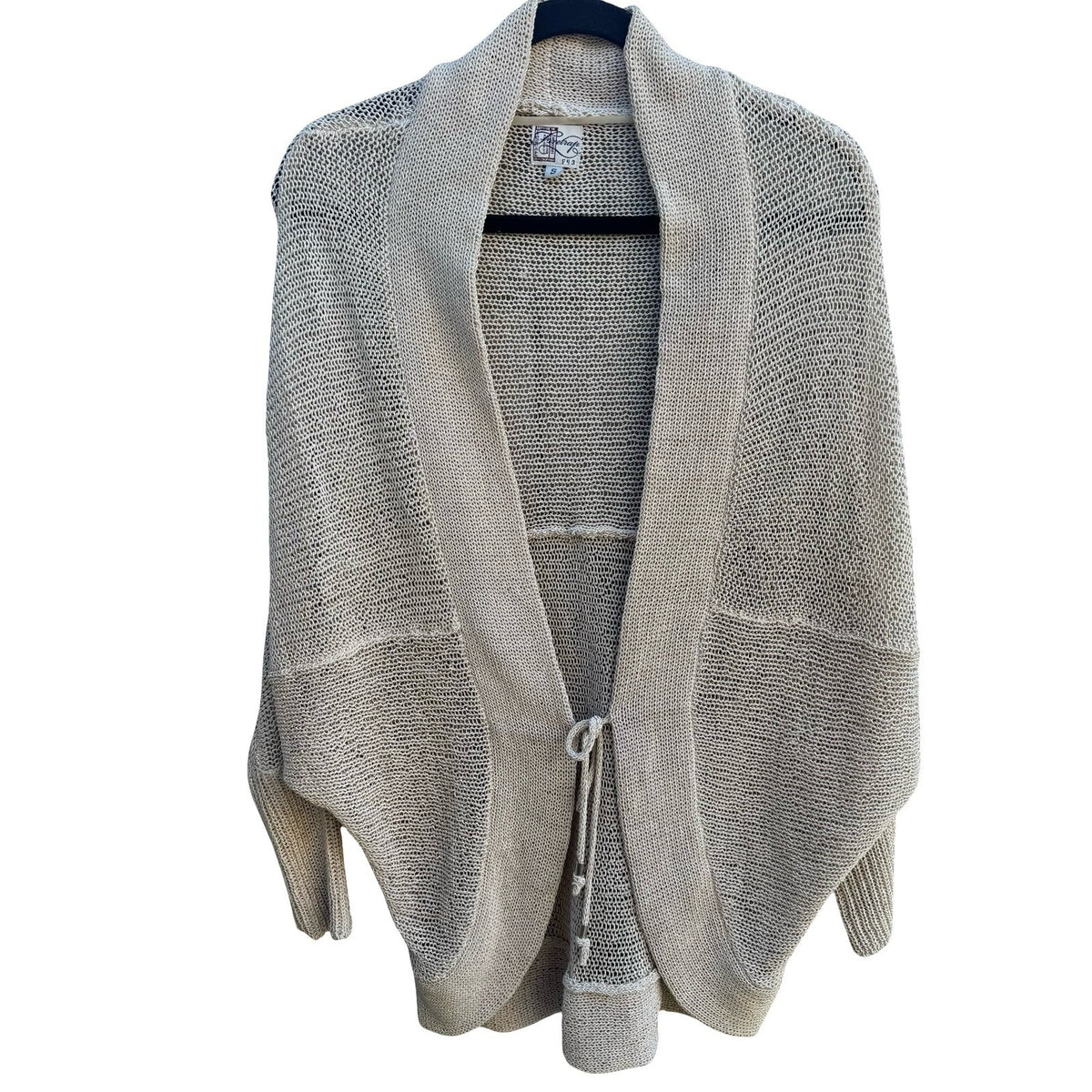 Firetrap Boho Coastal Minimalist Batwing Open Knit Oversized Airy Cardigan Tan S