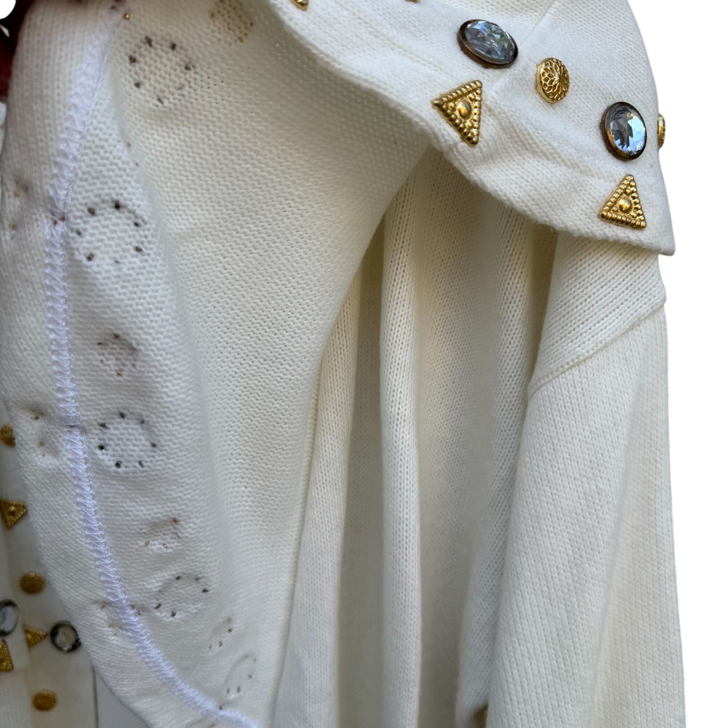 Designs Limited Vintage Womens Shawl Collar Gold Silver Embellished Knit Cardigan