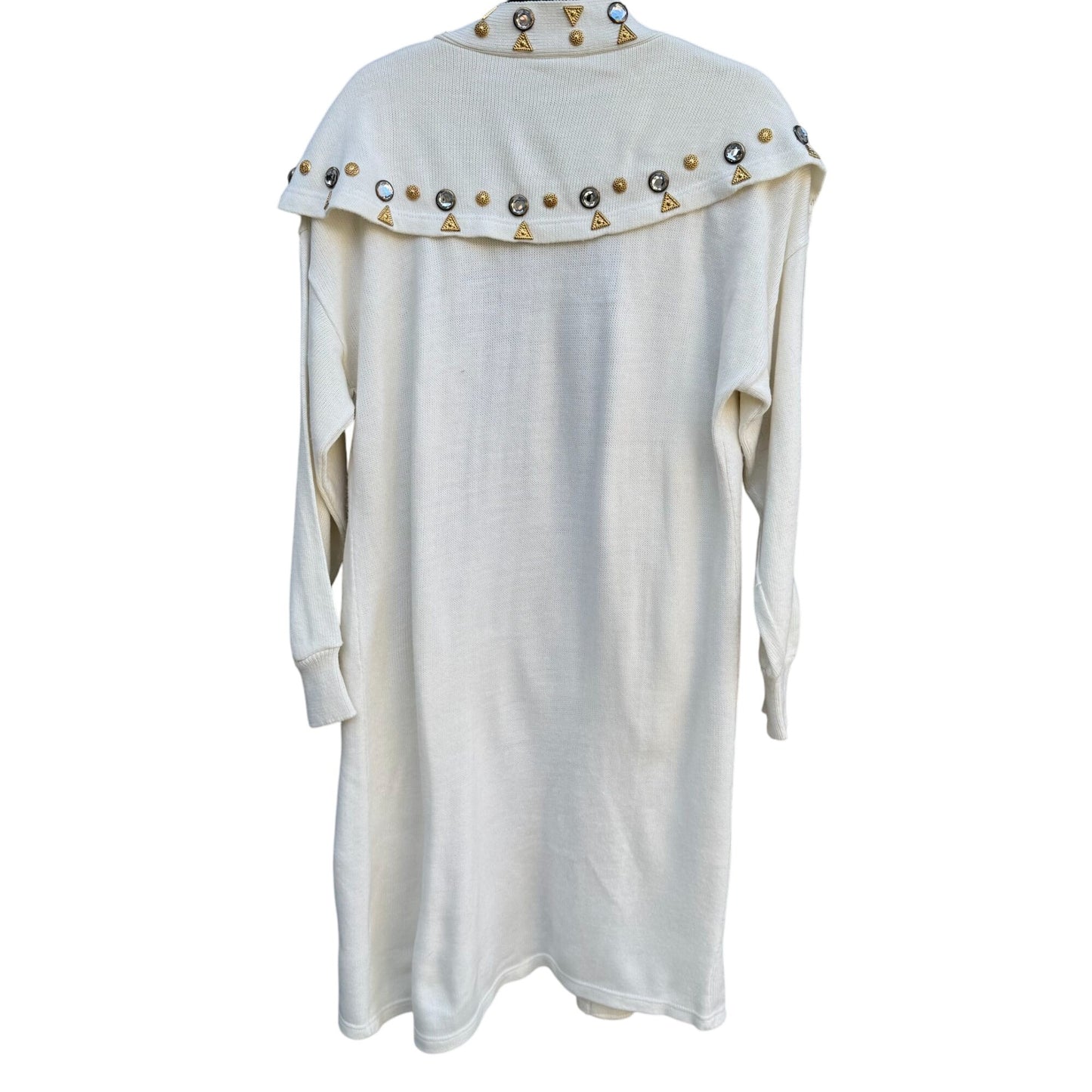 Designs Limited Vintage Womens Shawl Collar Gold Silver Embellished Knit Cardigan