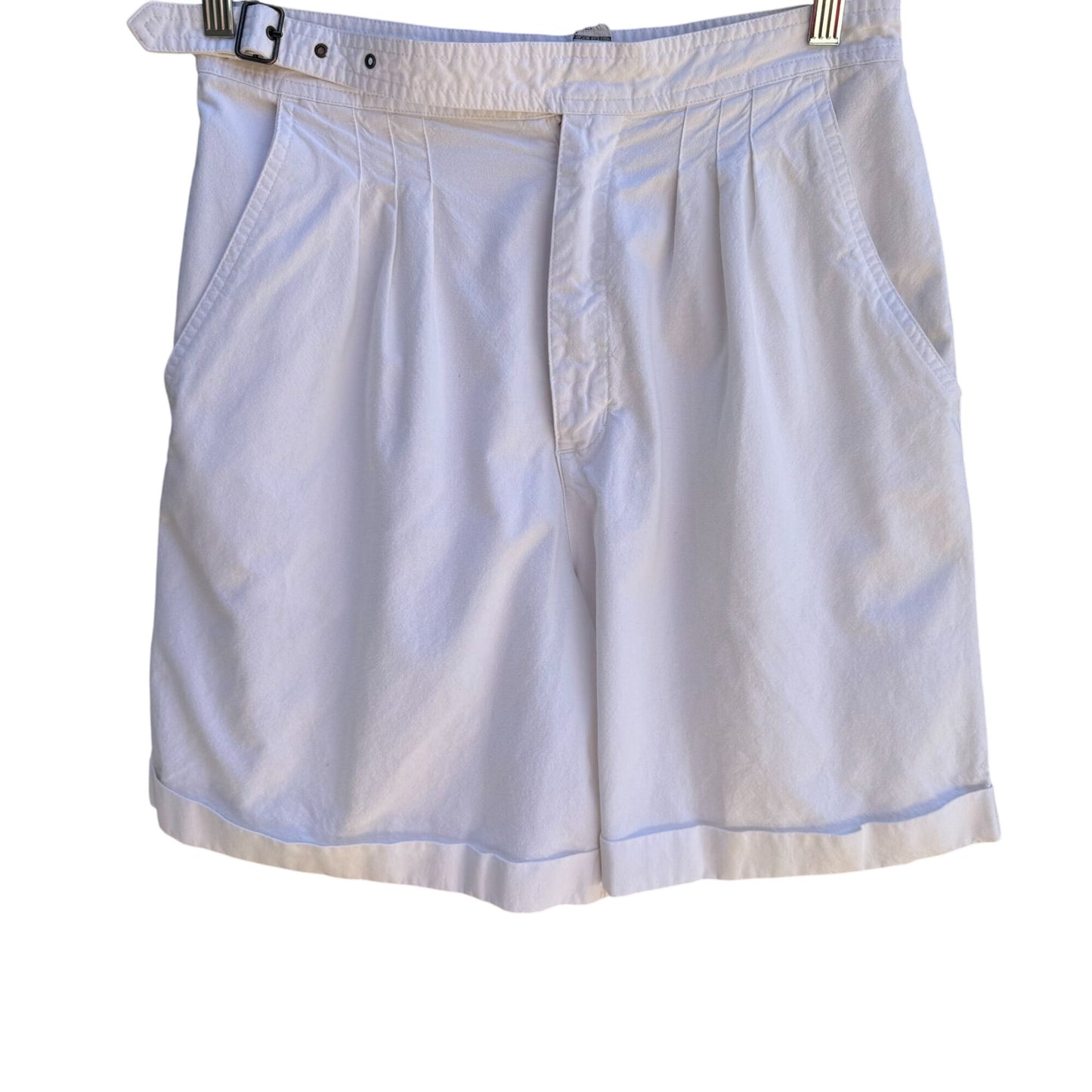 Avon Fashions Vintage White Womens Pleated Cotton High-Waisted Belted Shorts 16
