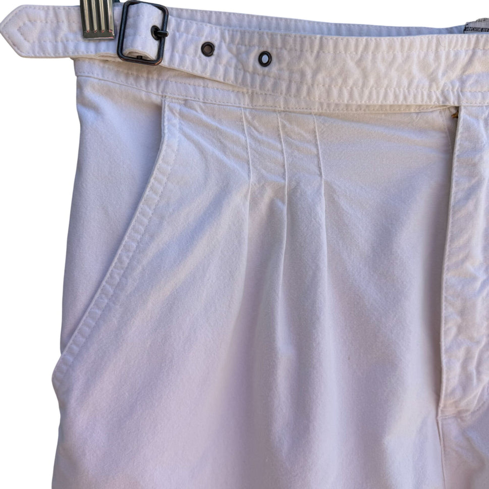 Avon Fashions Vintage White Womens Pleated Cotton High-Waisted Belted Shorts 16