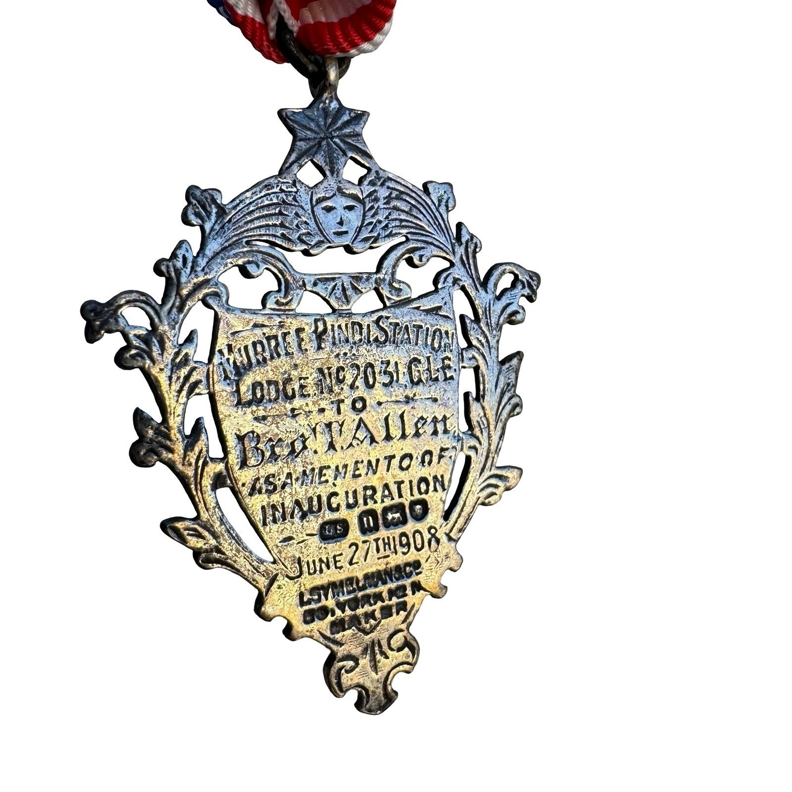 Antique 1908 Masonic Sterling Silver Medal Murree Pindi Station Lodge 2031 GLE