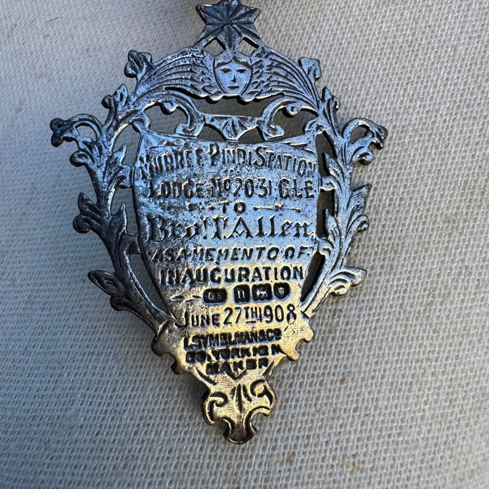 Antique 1908 Masonic Sterling Silver Medal Murree Pindi Station Lodge 2031 GLE