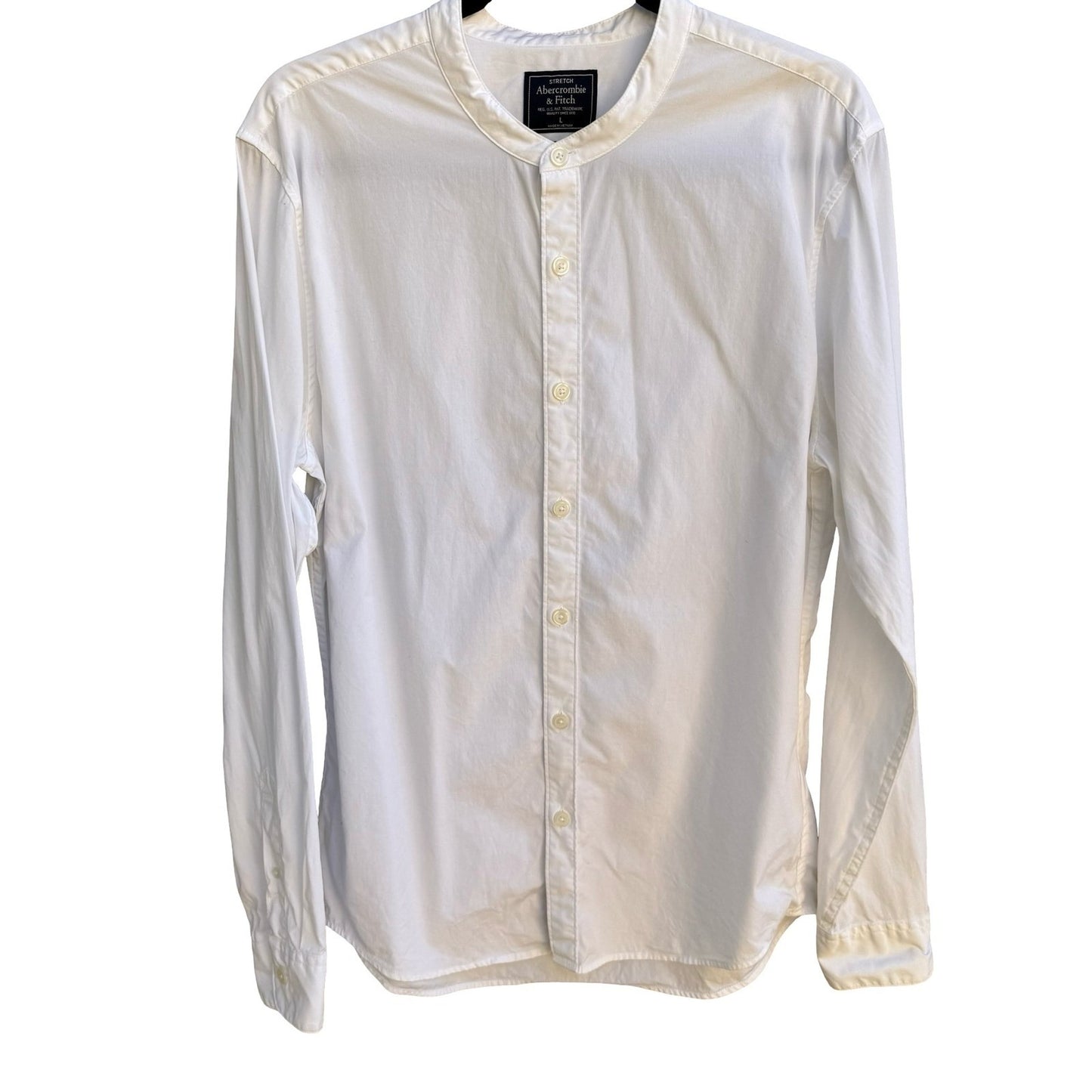Abercrombie & Fitch Minimalist Super Slim Band Collar Stretch Shirt White Mens L
