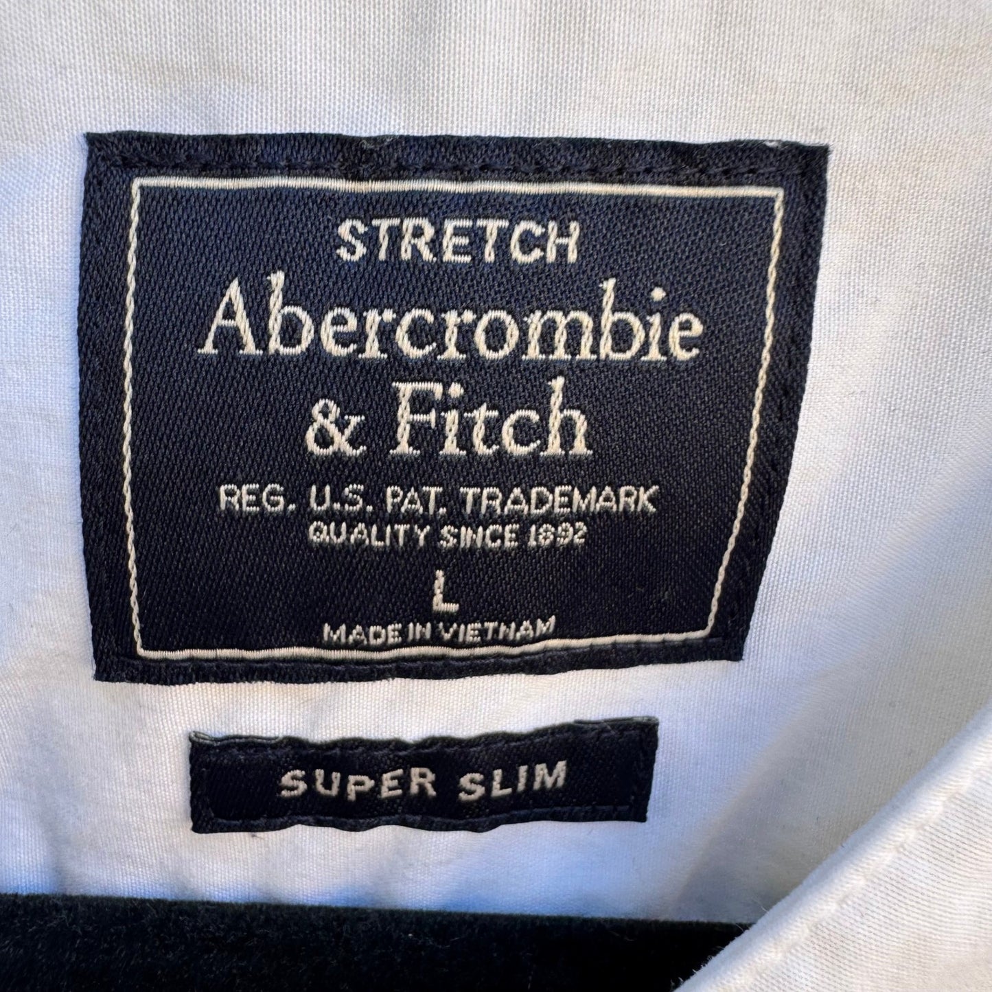 Abercrombie & Fitch Minimalist Super Slim Band Collar Stretch Shirt White Mens L