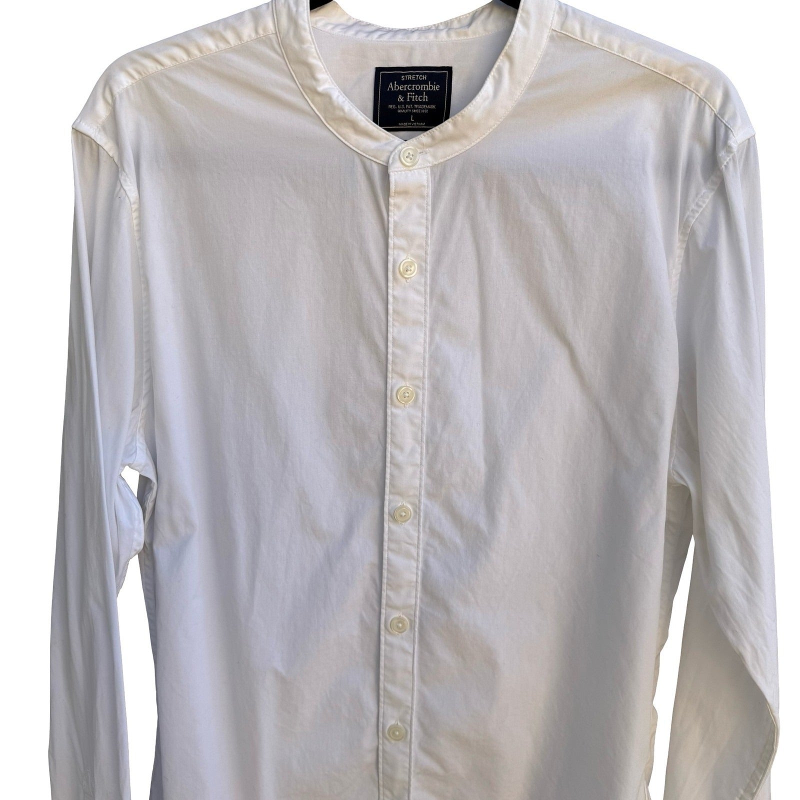 Abercrombie & Fitch Minimalist Super Slim Band Collar Stretch Shirt White Mens L