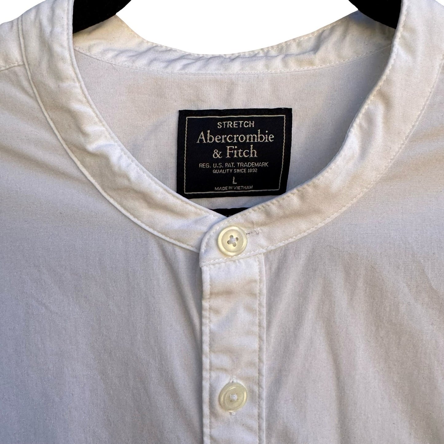 Abercrombie & Fitch Minimalist Super Slim Band Collar Stretch Shirt White Mens L