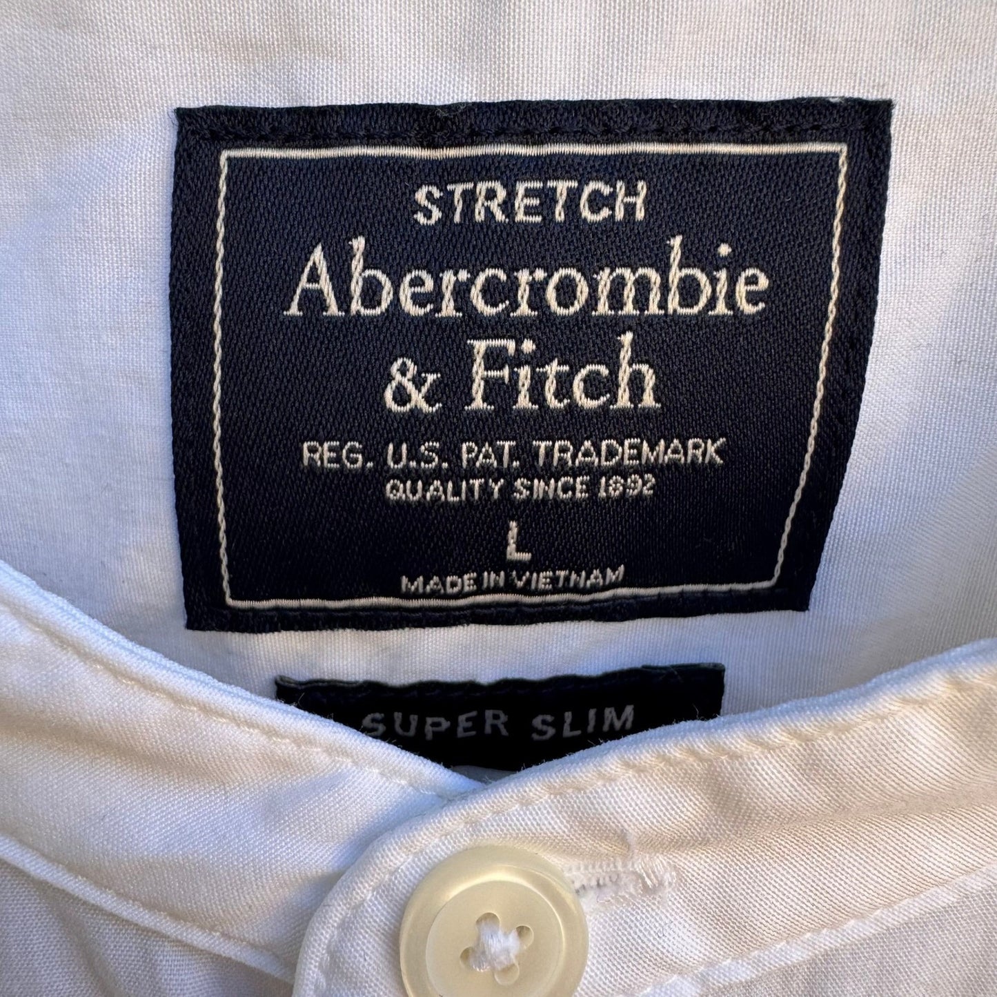 Abercrombie & Fitch Minimalist Super Slim Band Collar Stretch Shirt White Mens L