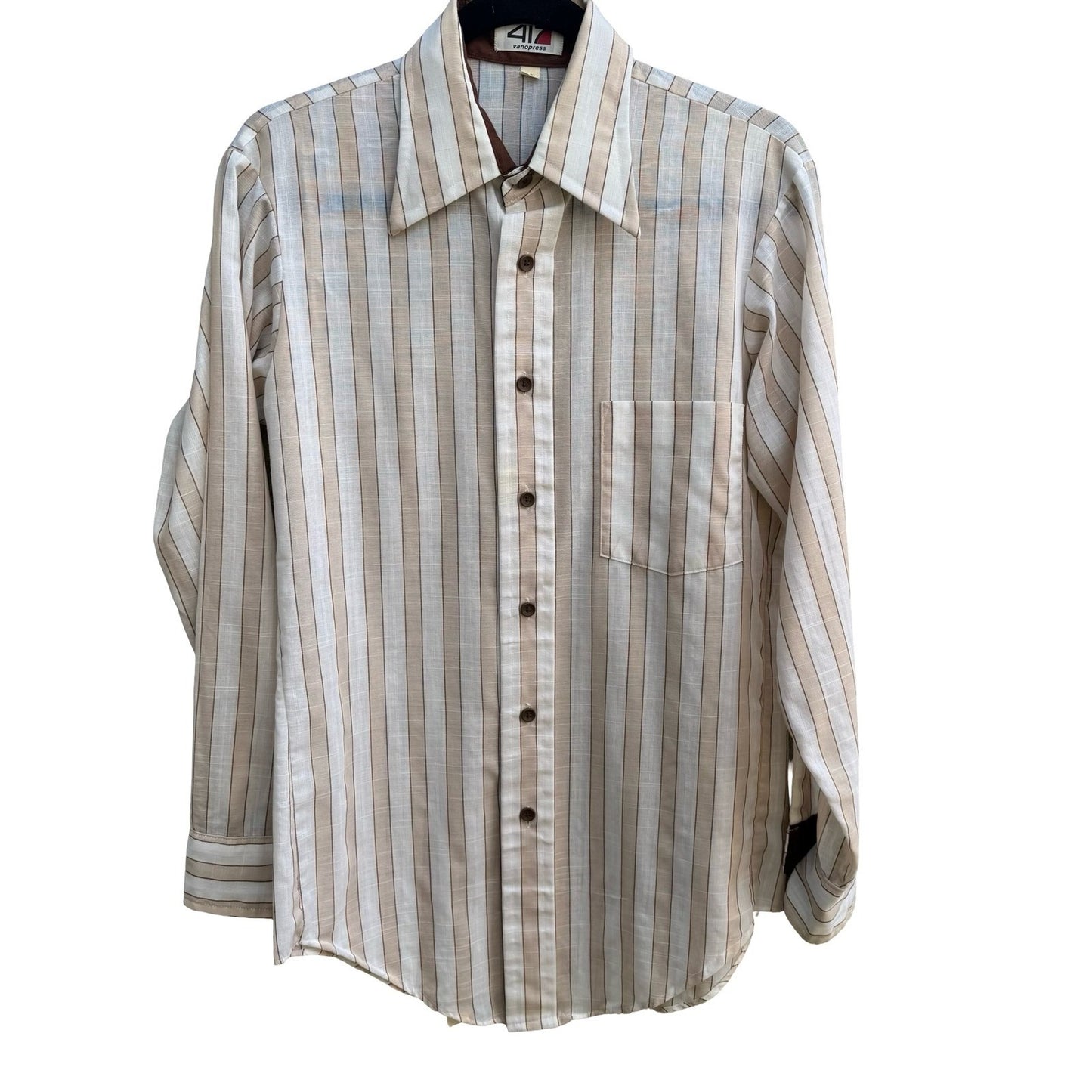 Van Heusen 417 Vanopress Vintage 70s Stripe Dagger Collar Linen Look Disco Shirt