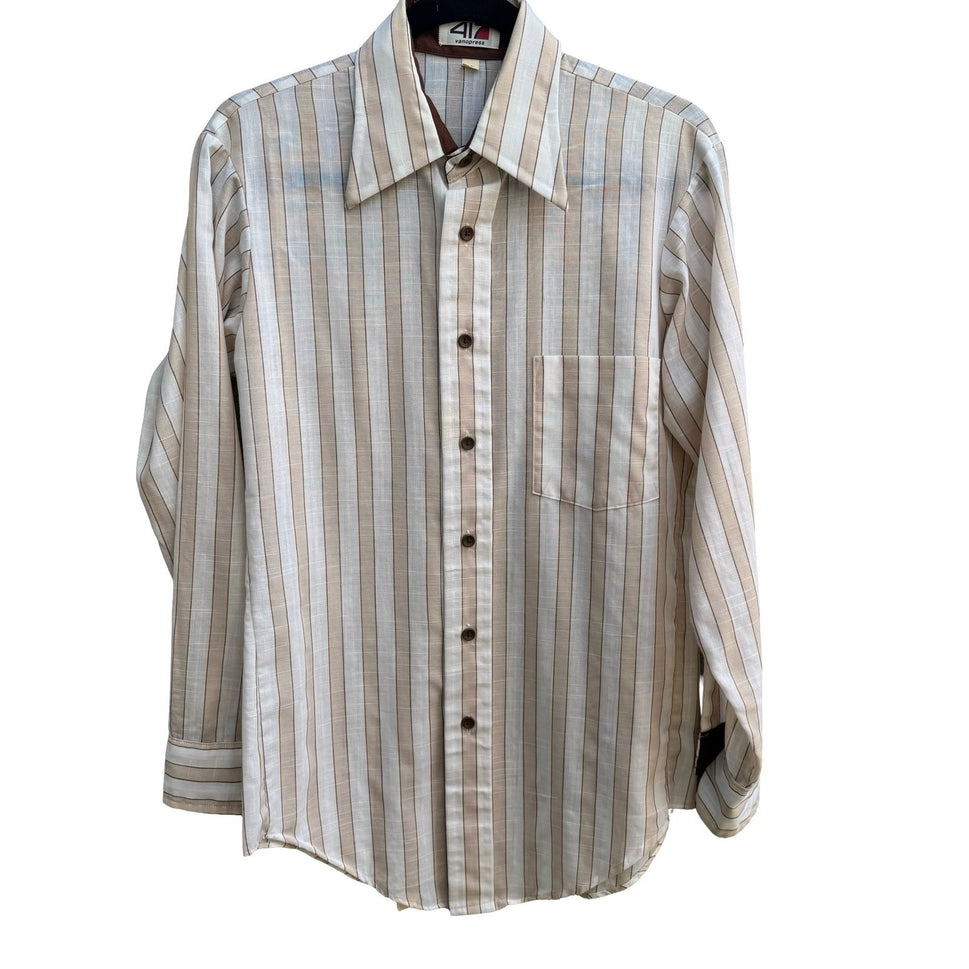Van Heusen 417 Vanopress Vintage 70s Stripe Dagger Collar Linen Look Disco Shirt