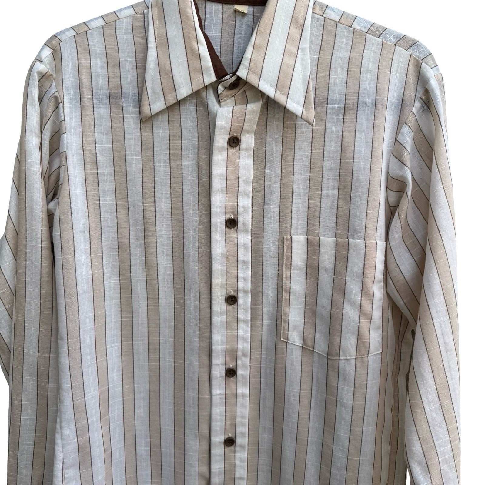 Van Heusen 417 Vanopress Vintage 70s Stripe Dagger Collar Linen Look Disco Shirt
