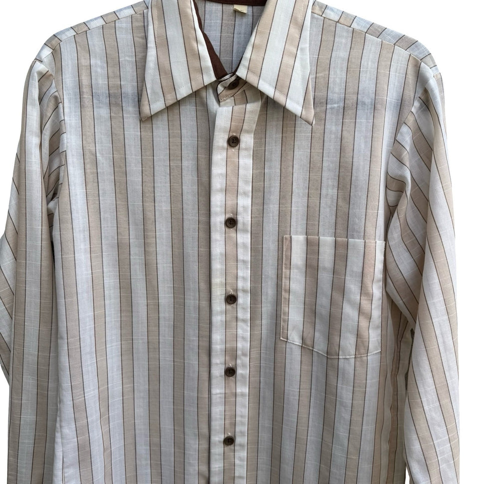 Van Heusen 417 Vanopress Vintage 70s Stripe Dagger Collar Linen Look Disco Shirt