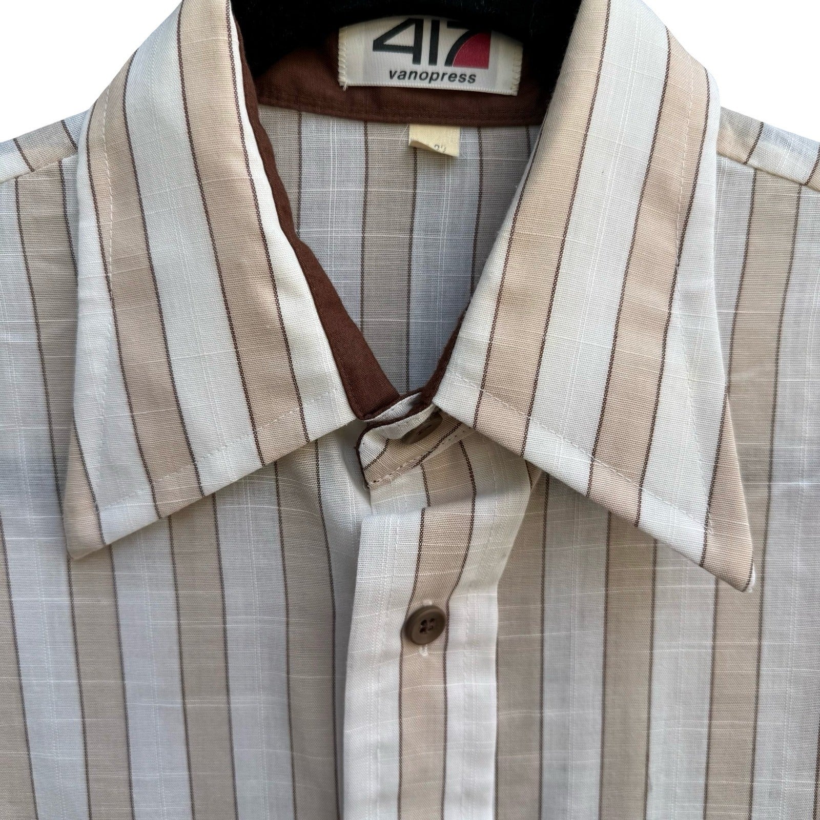 Van Heusen 417 Vanopress Vintage 70s Stripe Dagger Collar Linen Look Disco Shirt