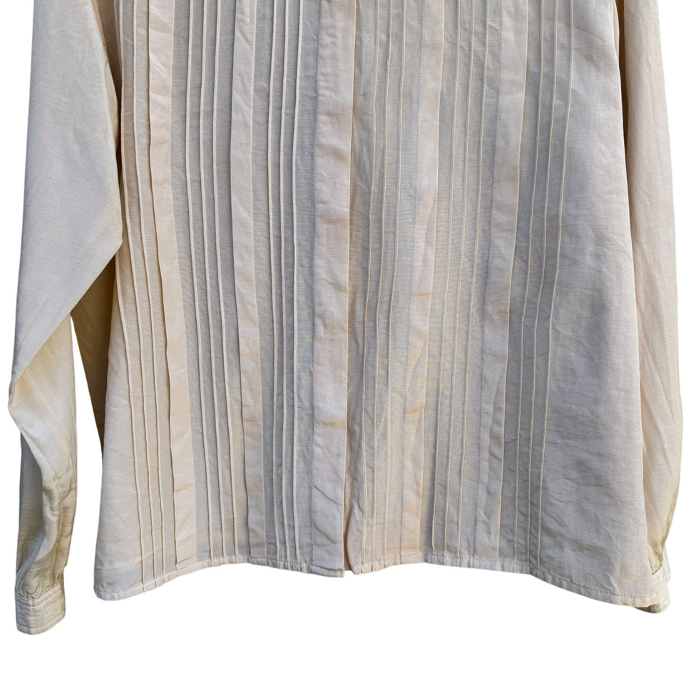 Royal Silk Vintage Silk Cotton Blend Womens Ivory Pleated Long Sleeve Blouse 10