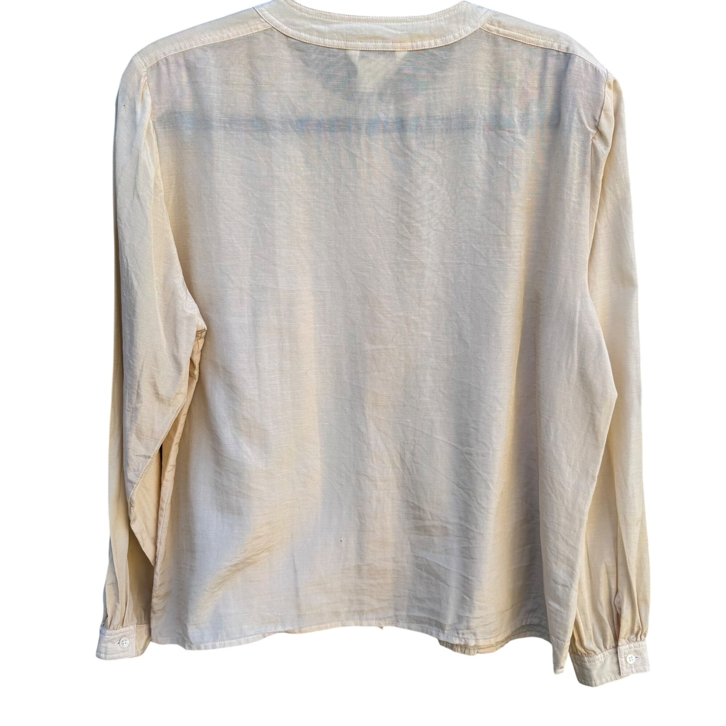 Royal Silk Vintage Silk Cotton Blend Womens Ivory Pleated Long Sleeve Blouse 10