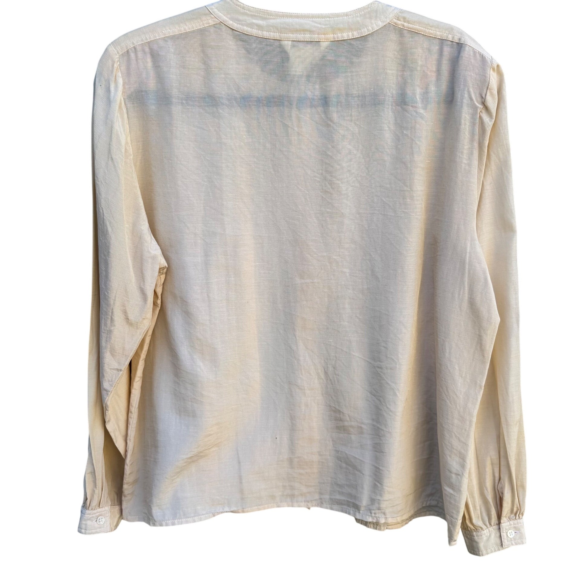 Royal Silk Vintage Silk Cotton Blend Womens Ivory Pleated Long Sleeve Blouse 10