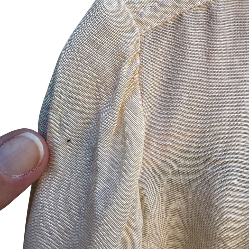 Royal Silk Vintage Silk Cotton Blend Womens Ivory Pleated Long Sleeve Blouse 10