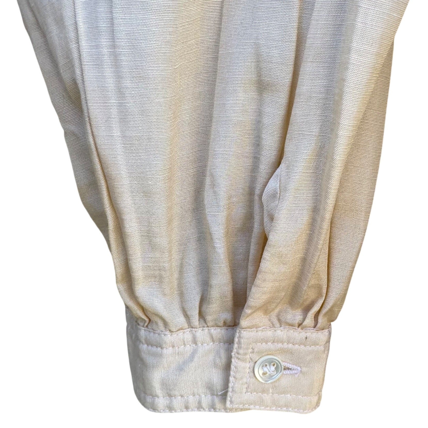 Royal Silk Vintage Silk Cotton Blend Womens Ivory Pleated Long Sleeve Blouse 10