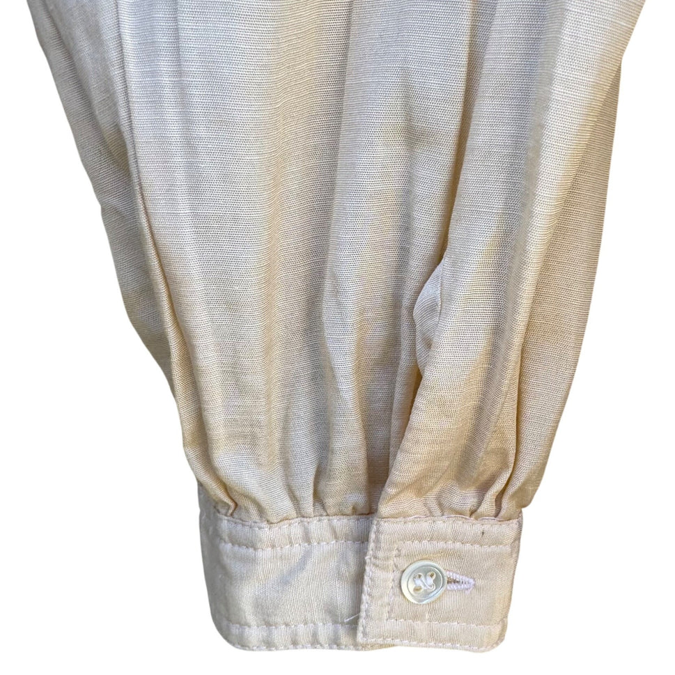 Royal Silk Vintage Silk Cotton Blend Womens Ivory Pleated Long Sleeve Blouse 10