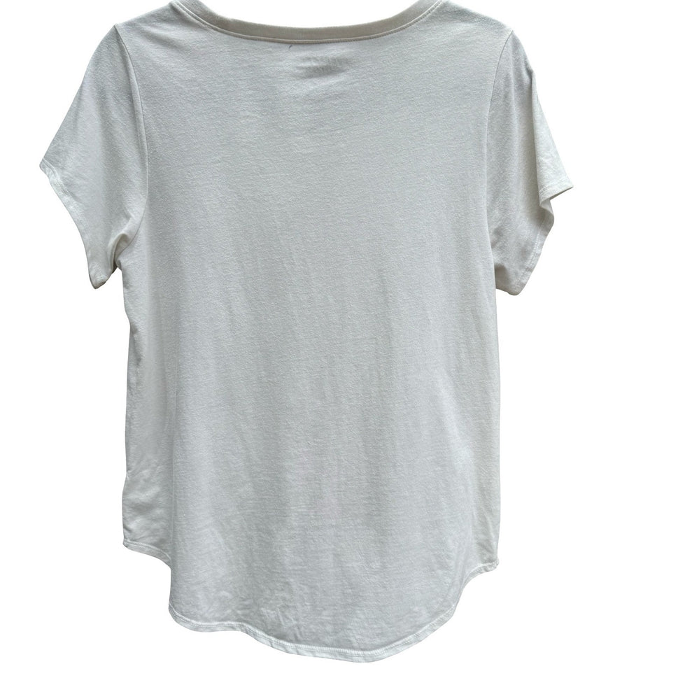 Lucky Brand Grateful Graphic Tee Cream Floral Butterfly Scoop Neck M Boho Hippie