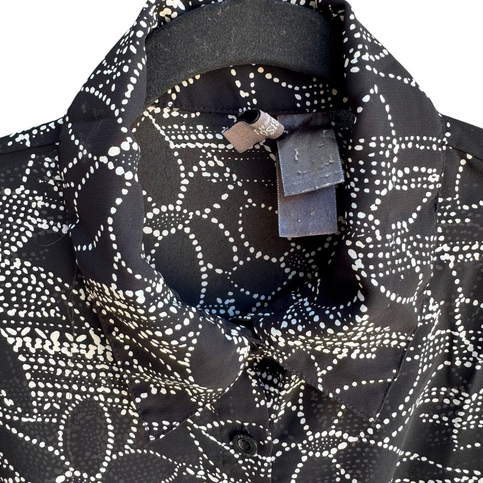 Bisou Bisou Michele Bohbot Vintage Y2K Semi Sheer Black Floral Polka Dot Blouse M