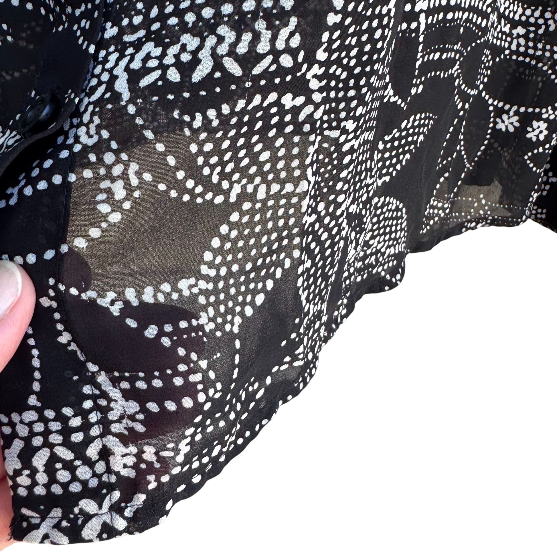 Bisou Bisou Michele Bohbot Vintage Y2K Semi Sheer Black Floral Polka Dot Blouse M