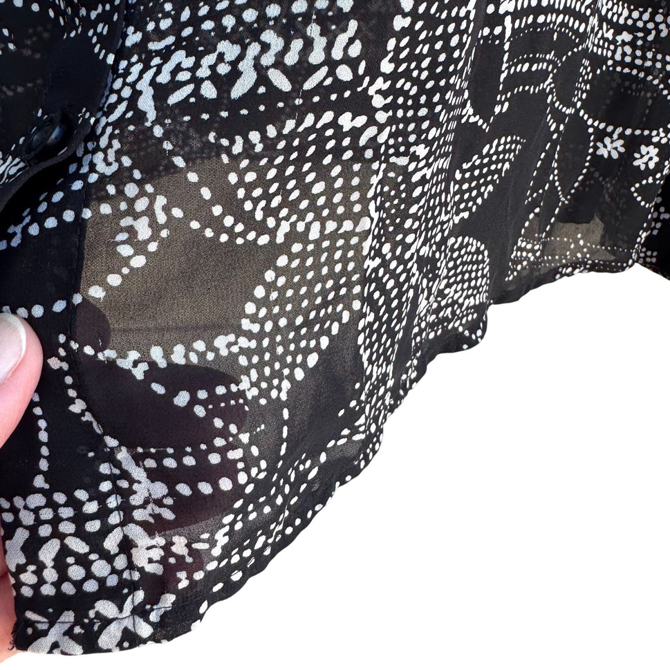 Bisou Bisou Michele Bohbot Vintage Y2K Semi Sheer Black Floral Polka Dot Blouse M