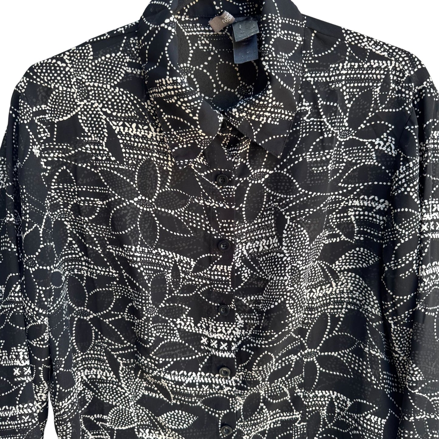 Bisou Bisou Michele Bohbot Vintage Y2K Semi Sheer Black Floral Polka Dot Blouse M