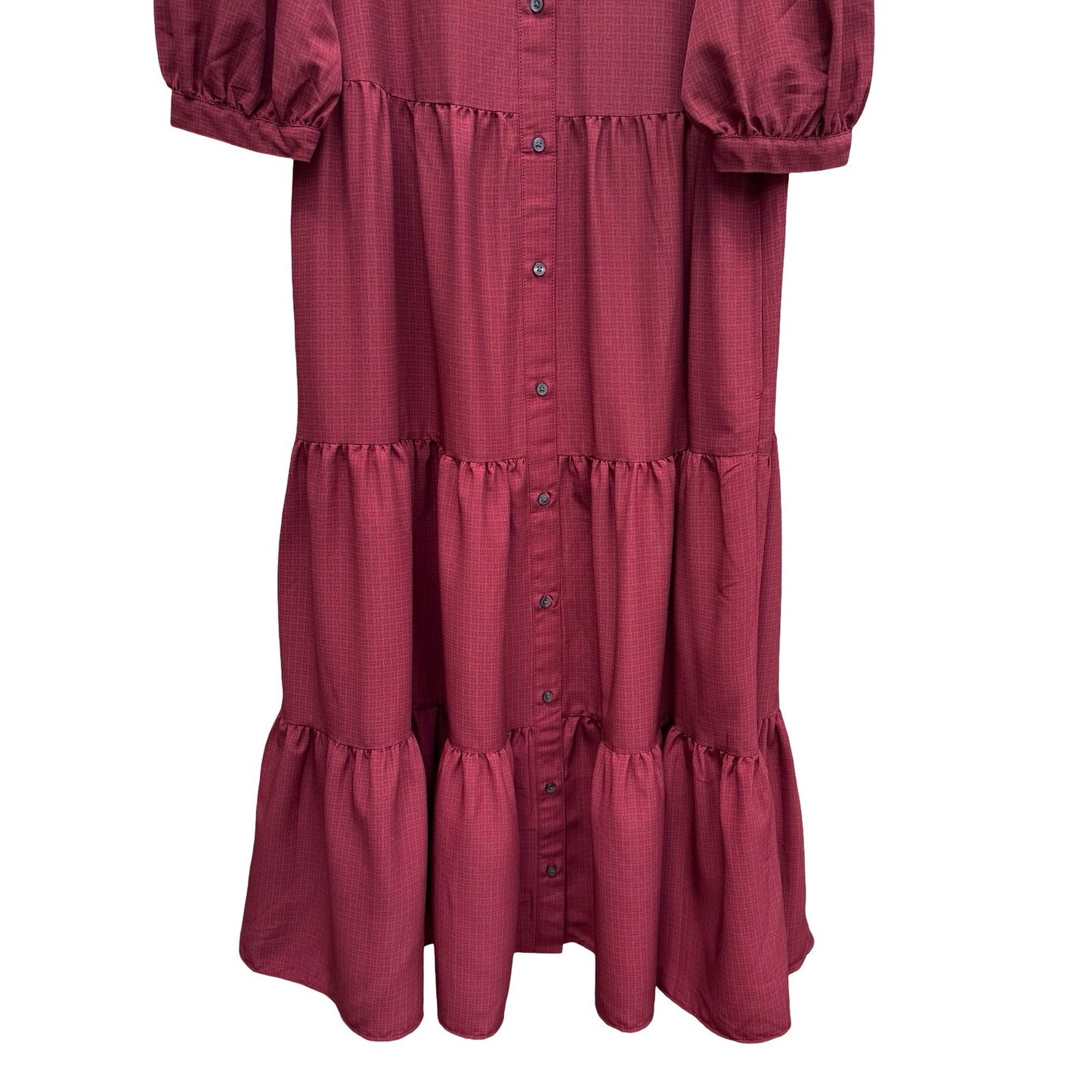 Levis Darla Womens Red Tiered Maxi Shirtdress Puff Sleeve Western Boho Prairie L