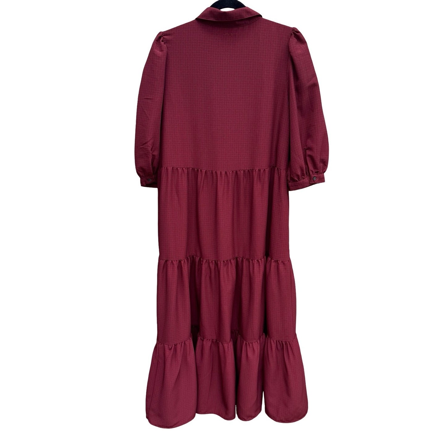 Levis Darla Womens Red Tiered Maxi Shirtdress Puff Sleeve Western Boho Prairie L