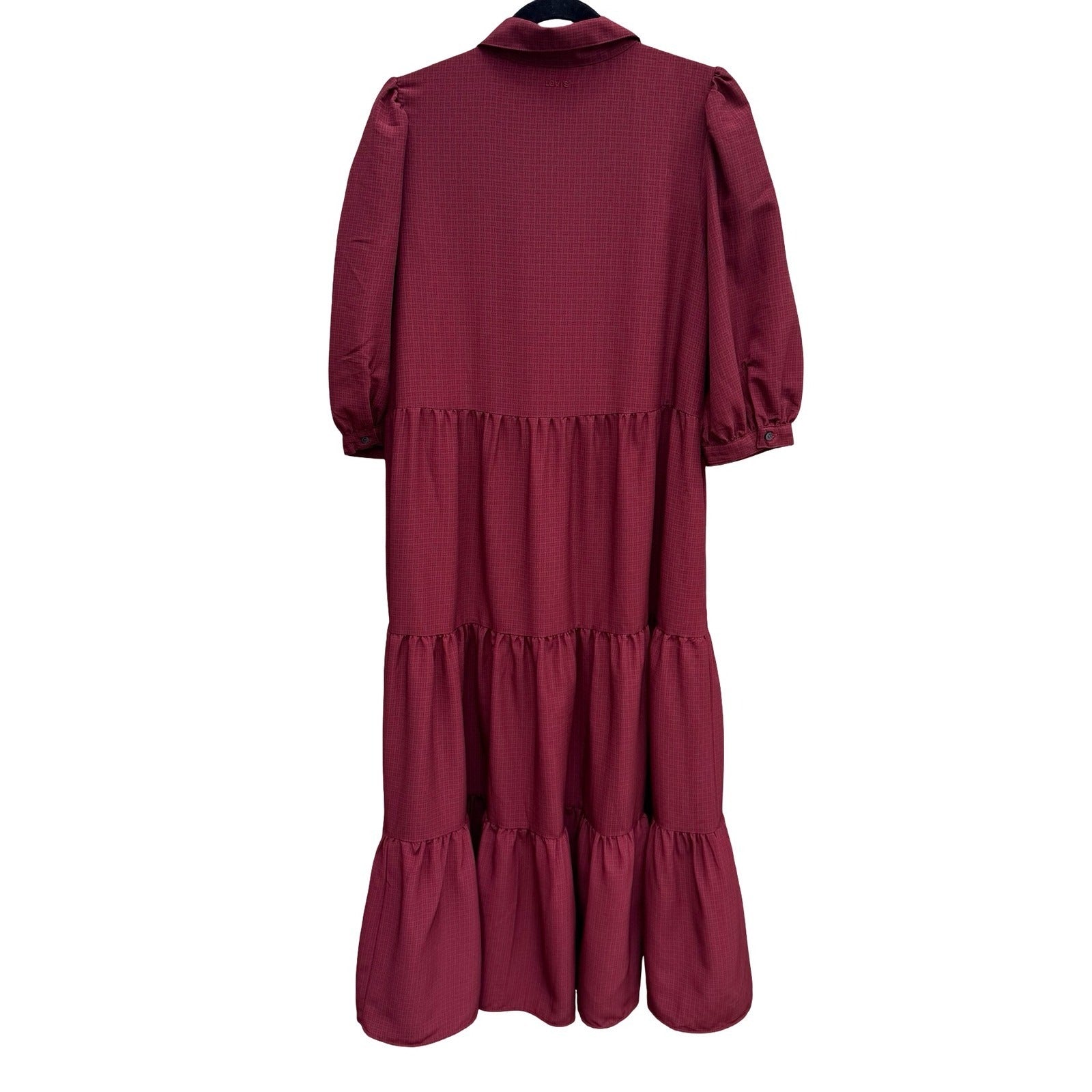 Levis Darla Womens Red Tiered Maxi Shirtdress Puff Sleeve Western Boho Prairie L