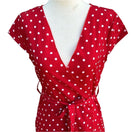 Switch Vintage Inspired Red White Polka Dot V-Neck Cap Sleeves Tie Waist Tulip Dress 3 image