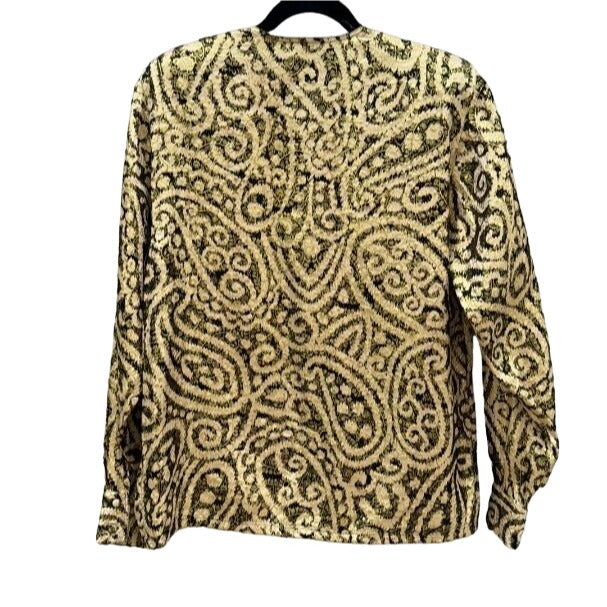 Alan Austin Vintage Silk Gold Black Lame Paisley Floral Women's Shirt Blouse 10