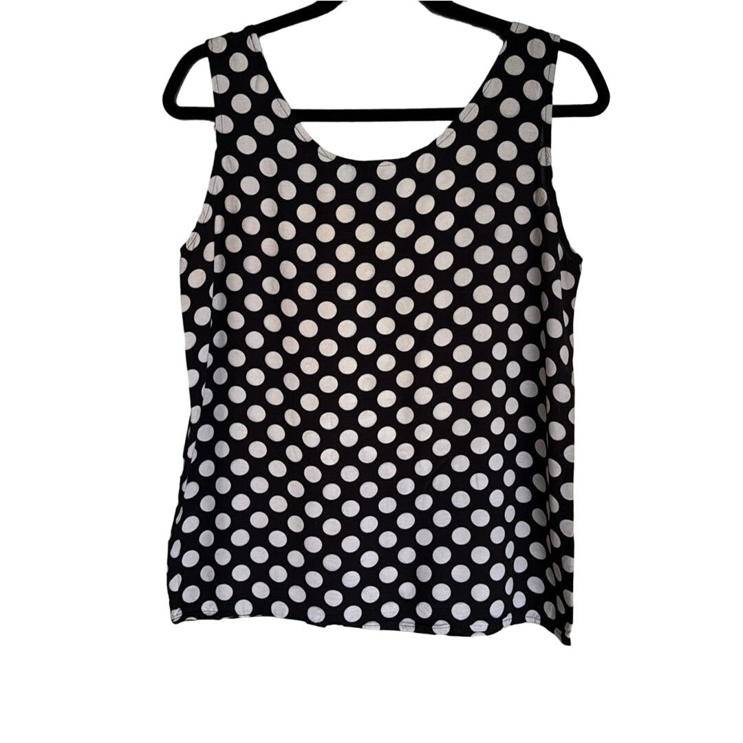 Clio Vintage Women's Black White Polka Dot Lightweight Sleeveless Tank Blouse M