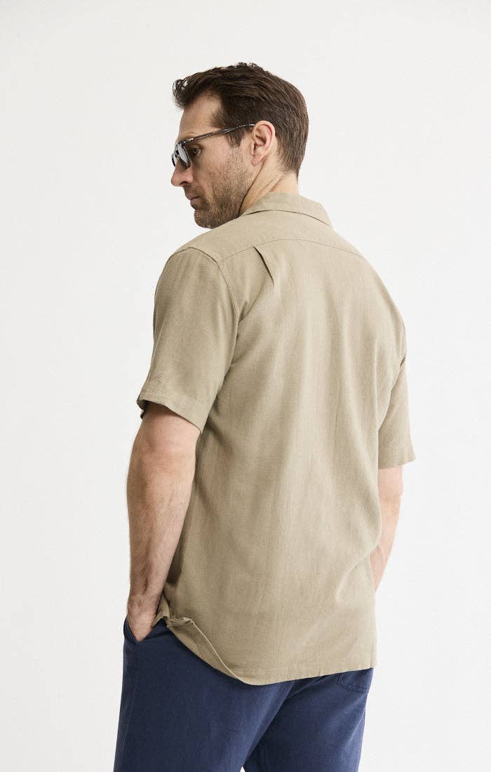 Linen Blend Short Sleeve Camp Shirt: STONE / XL