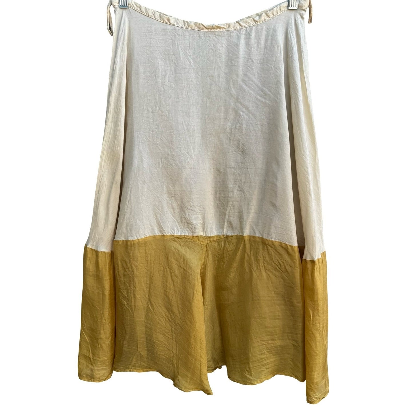 Chan Luu Y2K Silk Boho Minimalist Flowy Ethereal Yellow Colorblock Midi Skirt S