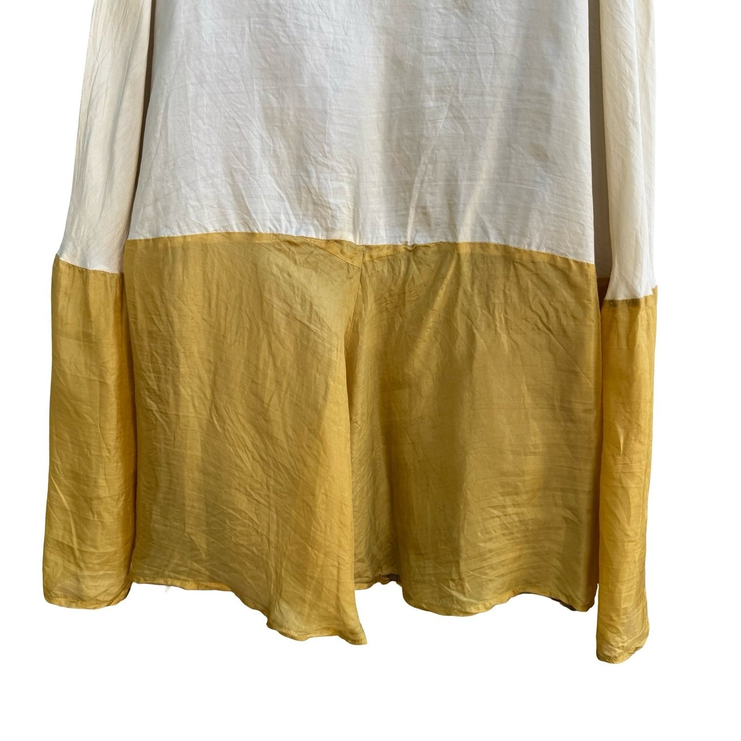 Chan Luu Y2K Silk Boho Minimalist Flowy Ethereal Yellow Colorblock Midi Skirt S