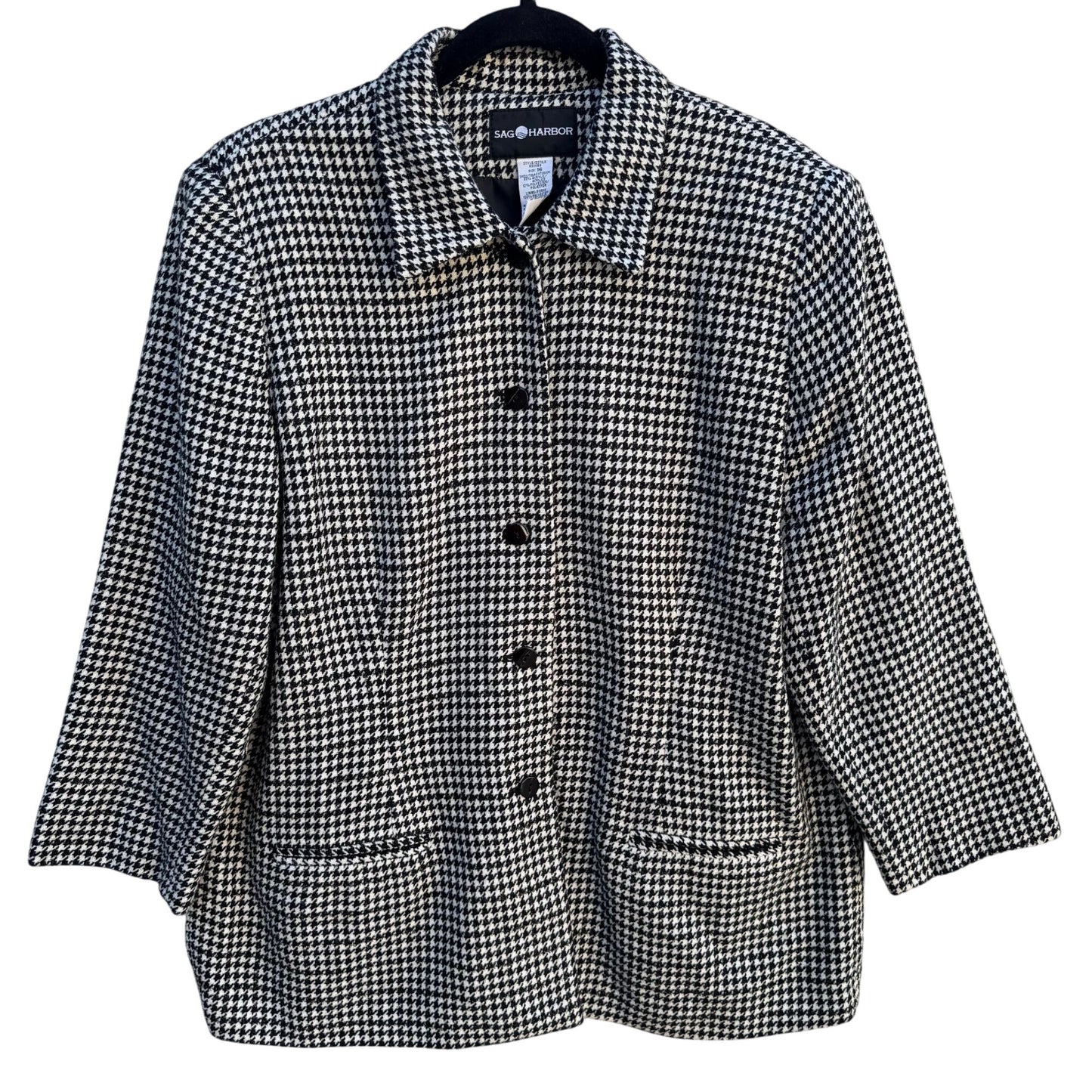 Sag Harbor Womens Houndstooth Metallic Stitching Button-Up Jacket Blazer 16