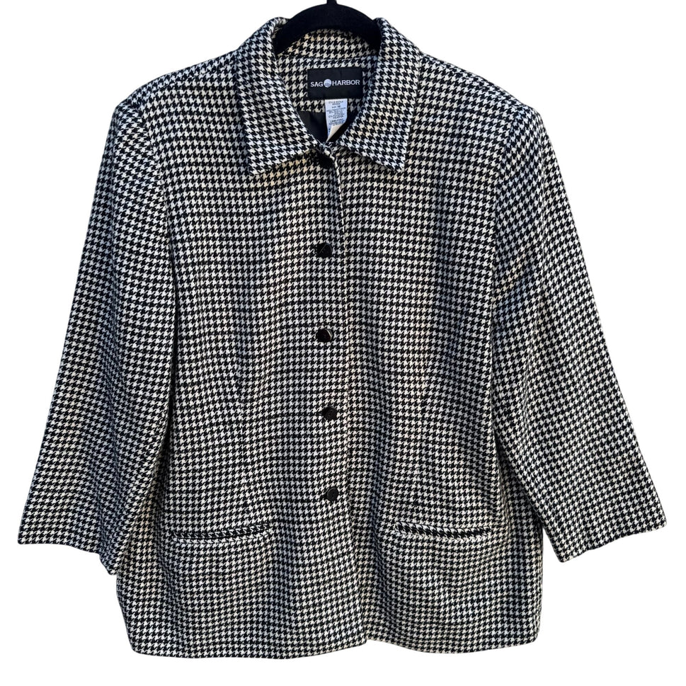 Sag Harbor Womens Houndstooth Metallic Stitching Button-Up Jacket Blazer 16