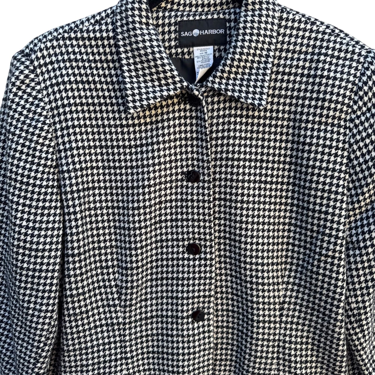 Sag Harbor Womens Houndstooth Metallic Stitching Button-Up Jacket Blazer 16