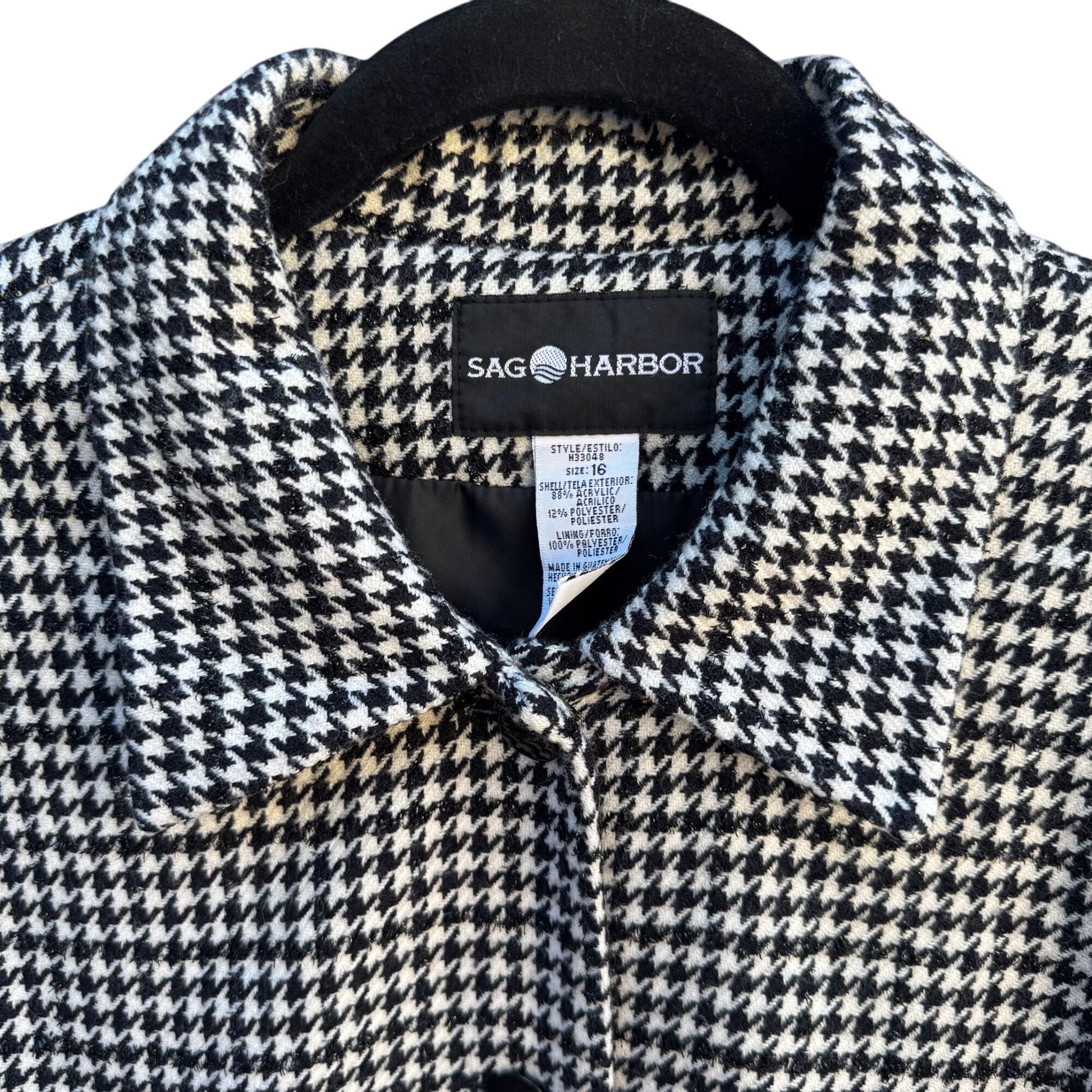 Sag Harbor Womens Houndstooth Metallic Stitching Button-Up Jacket Blazer 16
