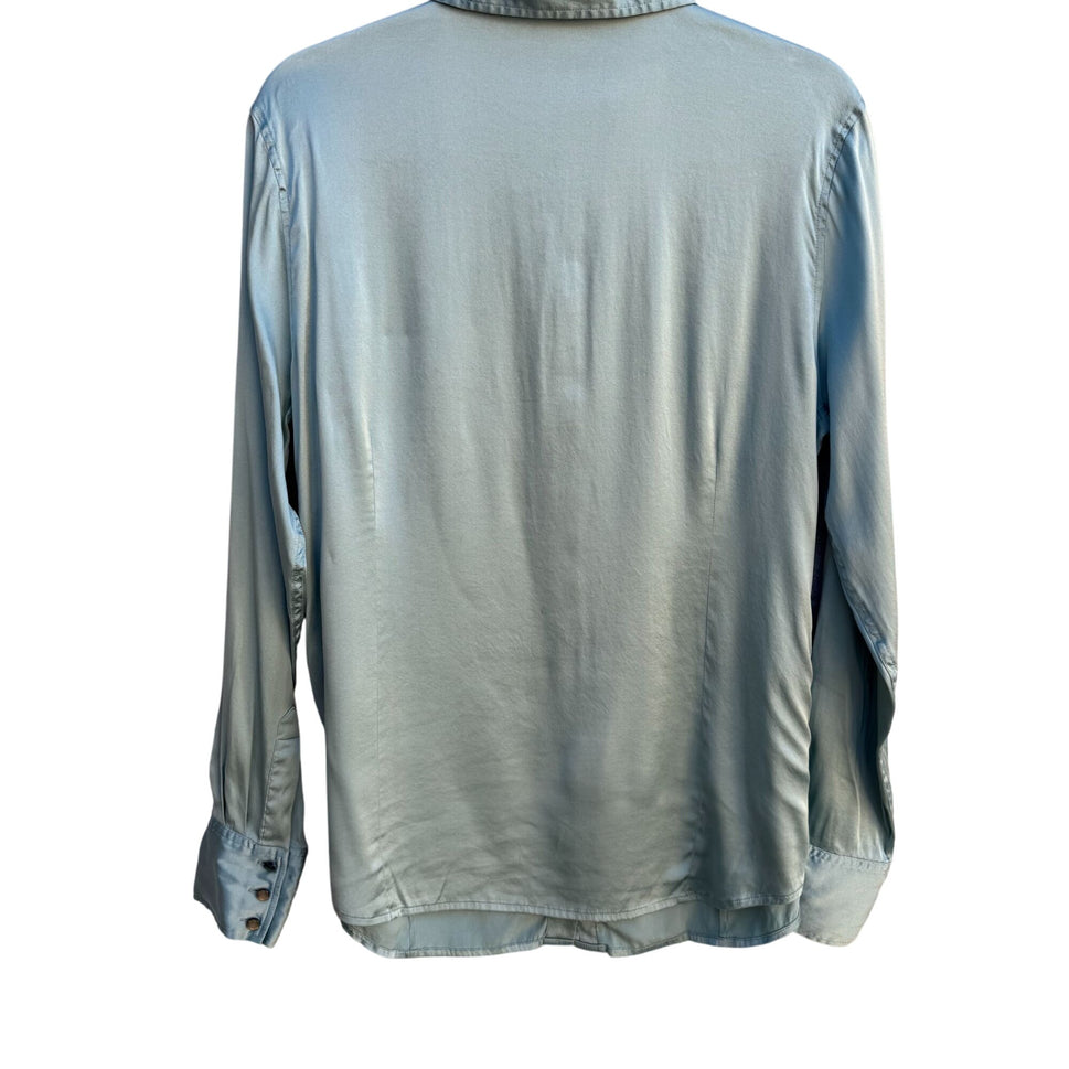 Soft Surroundings Womens Silk Pearlized Button Long Sleeve Mint Shirt Blouse L