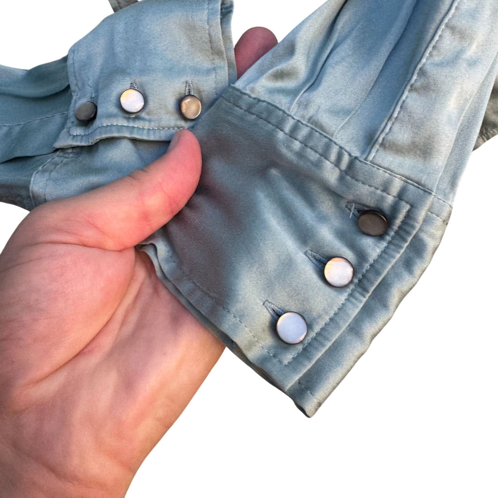 Soft Surroundings Womens Silk Pearlized Button Long Sleeve Mint Shirt Blouse L